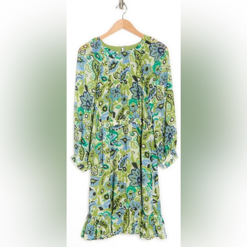 Maggy London Paisley Print Ruffle Hem 3/4 Sleeve Crew Neck Dress, size 4 - Picture 4 of 5